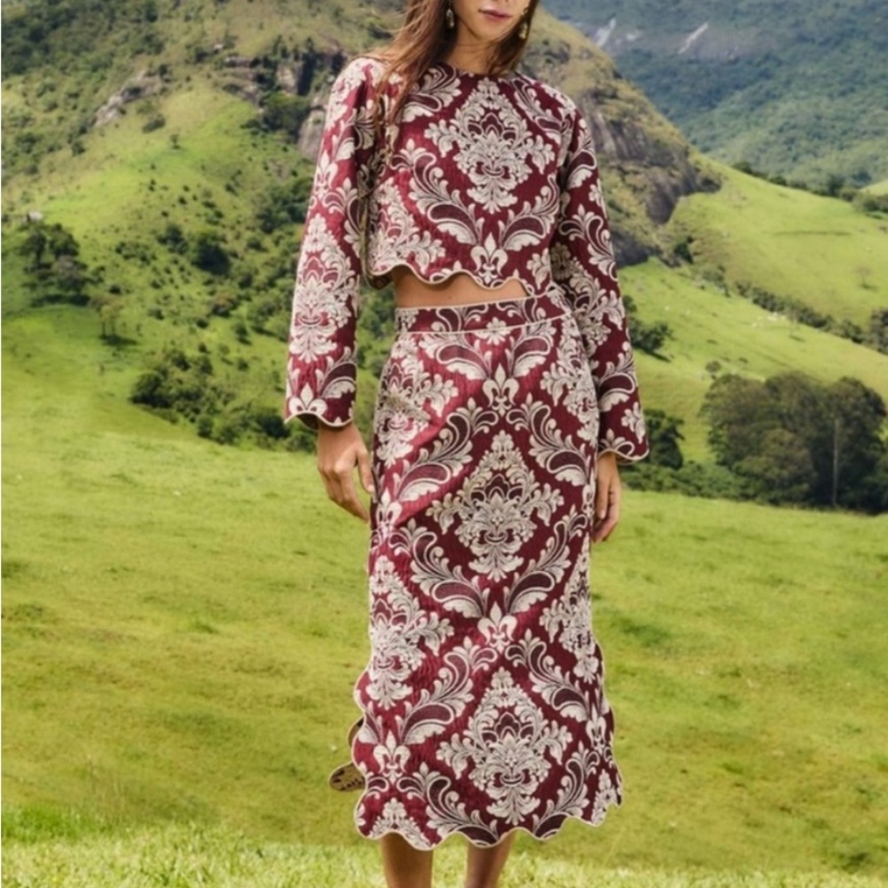FARM Rio Burgundy and Cream Floral Set - TOP only!